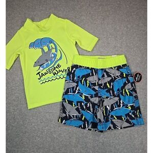 Childrens Place Baby Boy Swim Rash Guard Set Size 18 24 mos Short Sleeve Shark